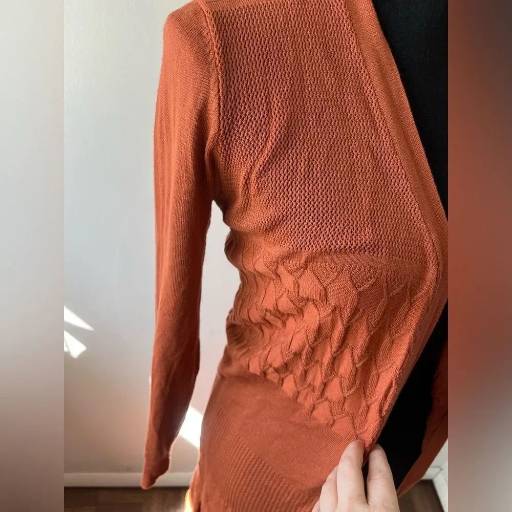 Dreamers Maxi Length Knit Crochet Cardigan Burnt Orange Boho Fall Lagenl… - Picture 7 of 11